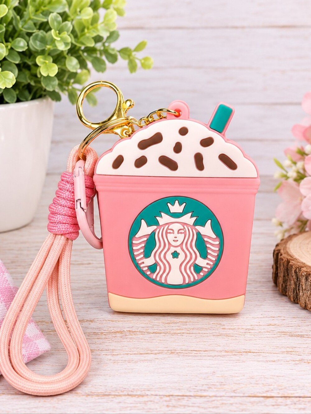 Pink Drink-Shaped Keychain Bag Charm with Tassel